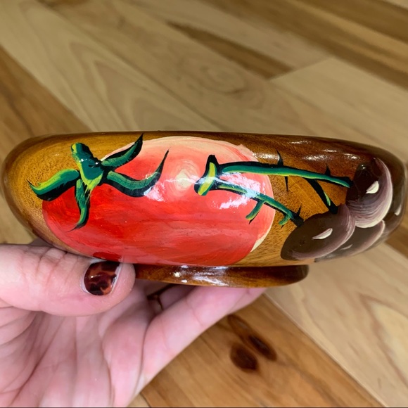 Vintage Wooden Bowl Hand Painted Fruit Round - Picture 2 of 7
